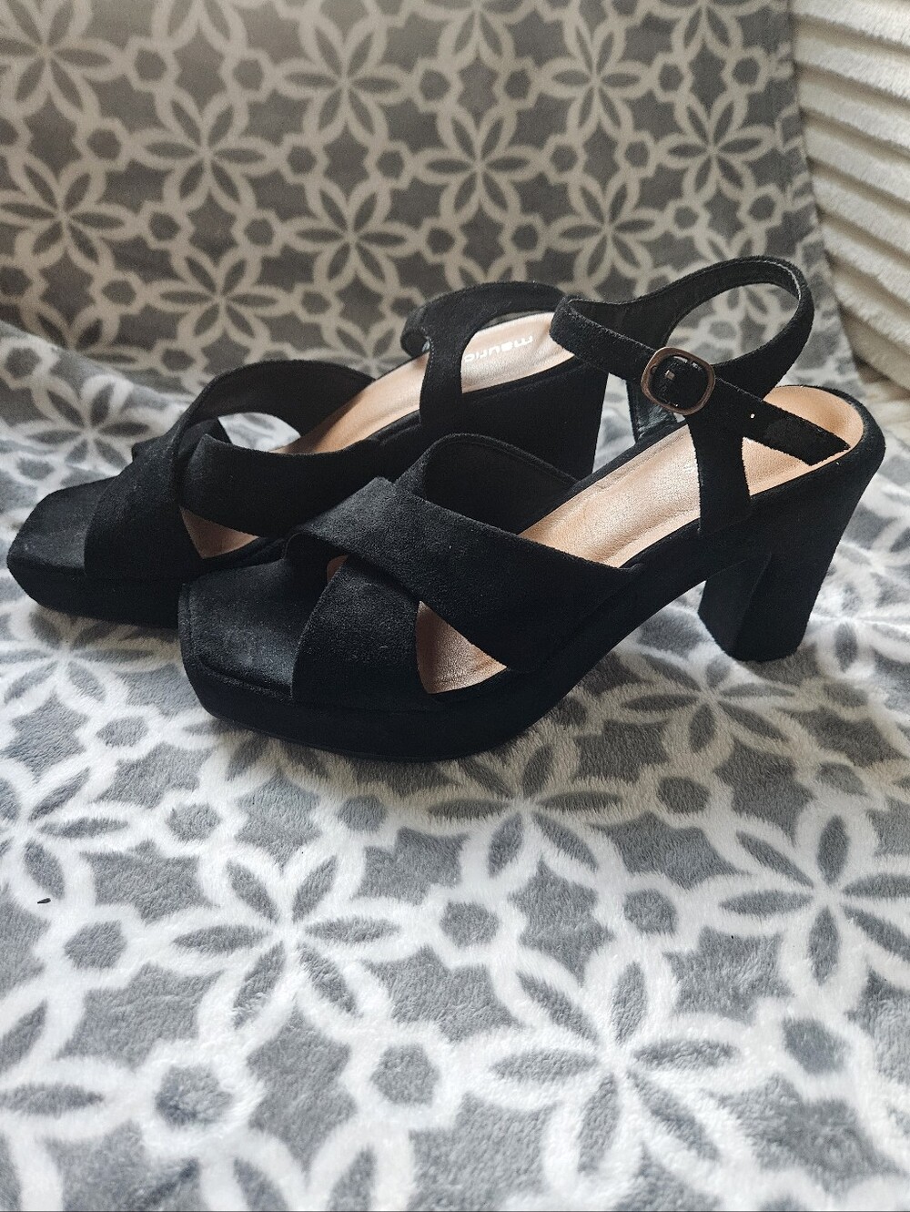 Maurices Black Suede Crisscross Ankle-Strap Heels